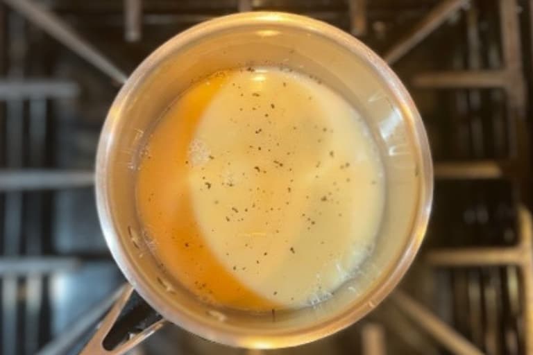 Saucepan with all ingredients added.