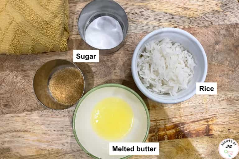 Ingredients in hot buttered sweet rice.