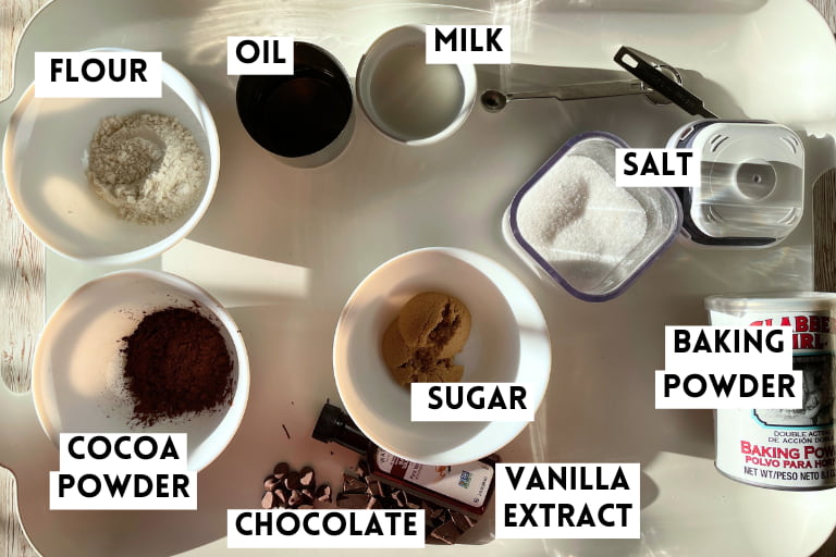 Ingredients in chocolate mug cake.