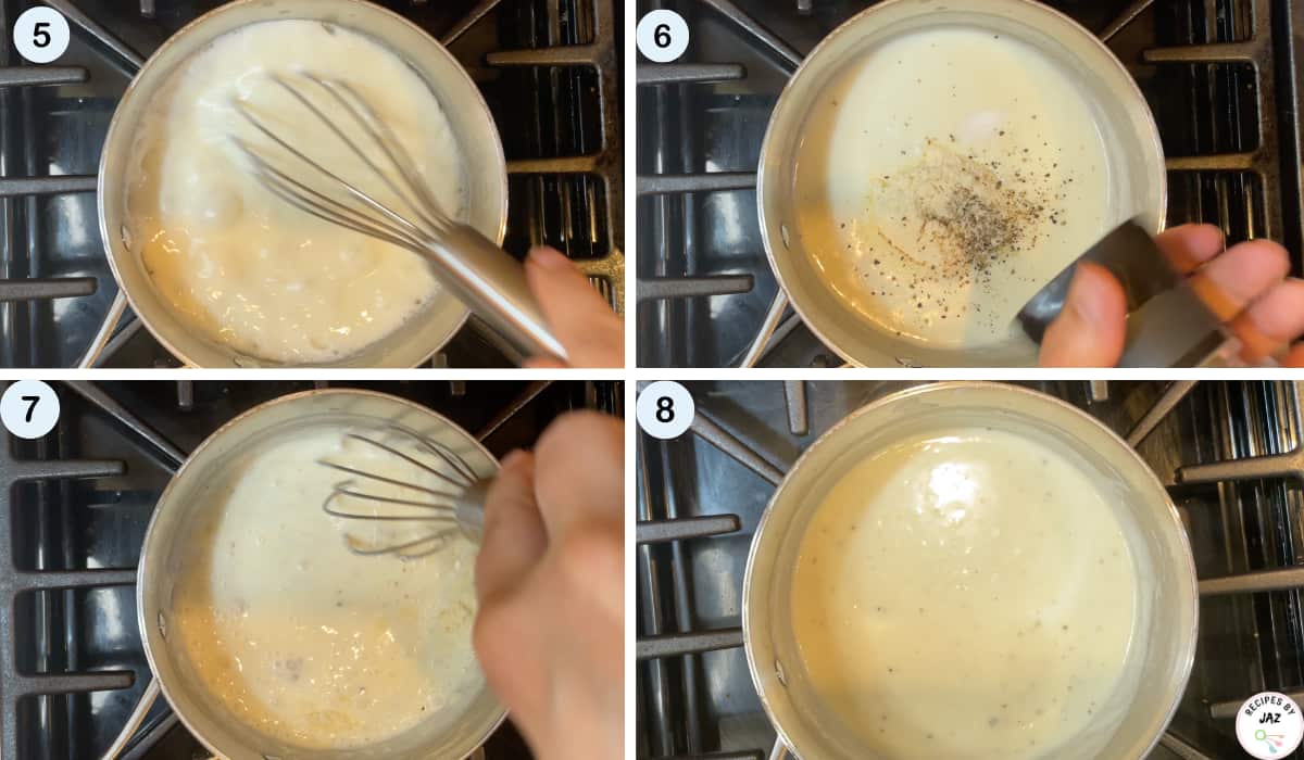 Steps to make white pizza sauce.