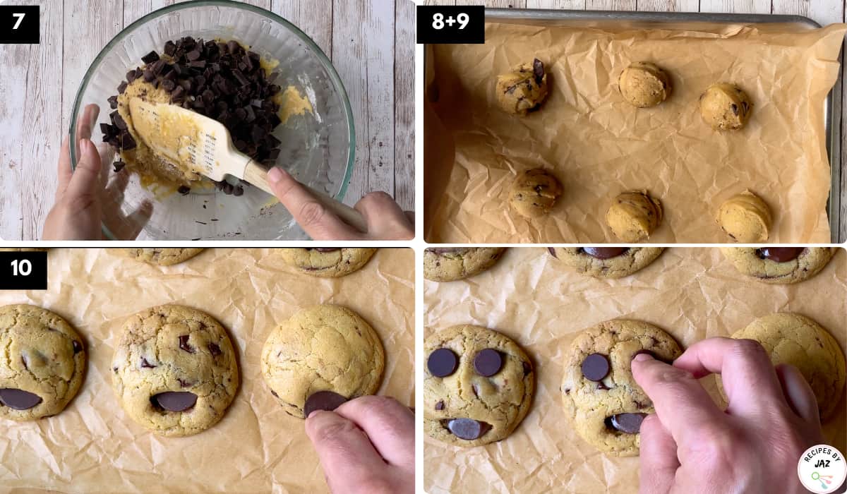 Making smiley face chocolate chip cookies.