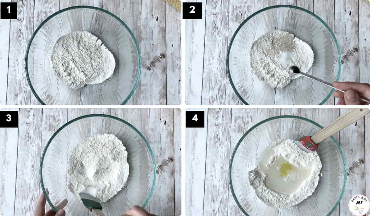 Steps to make pizza dough.