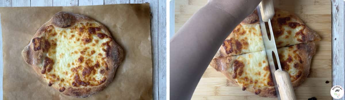 Slicing pizza into slices.