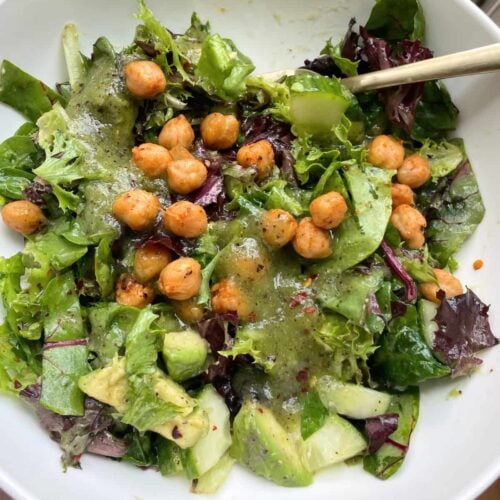 Spring Mix Green Salad with Kiwi Dressing.