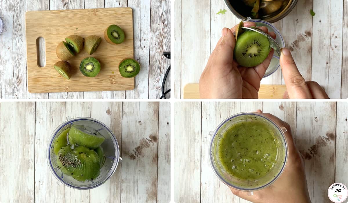 Make the kiwi dressing for spring salad.