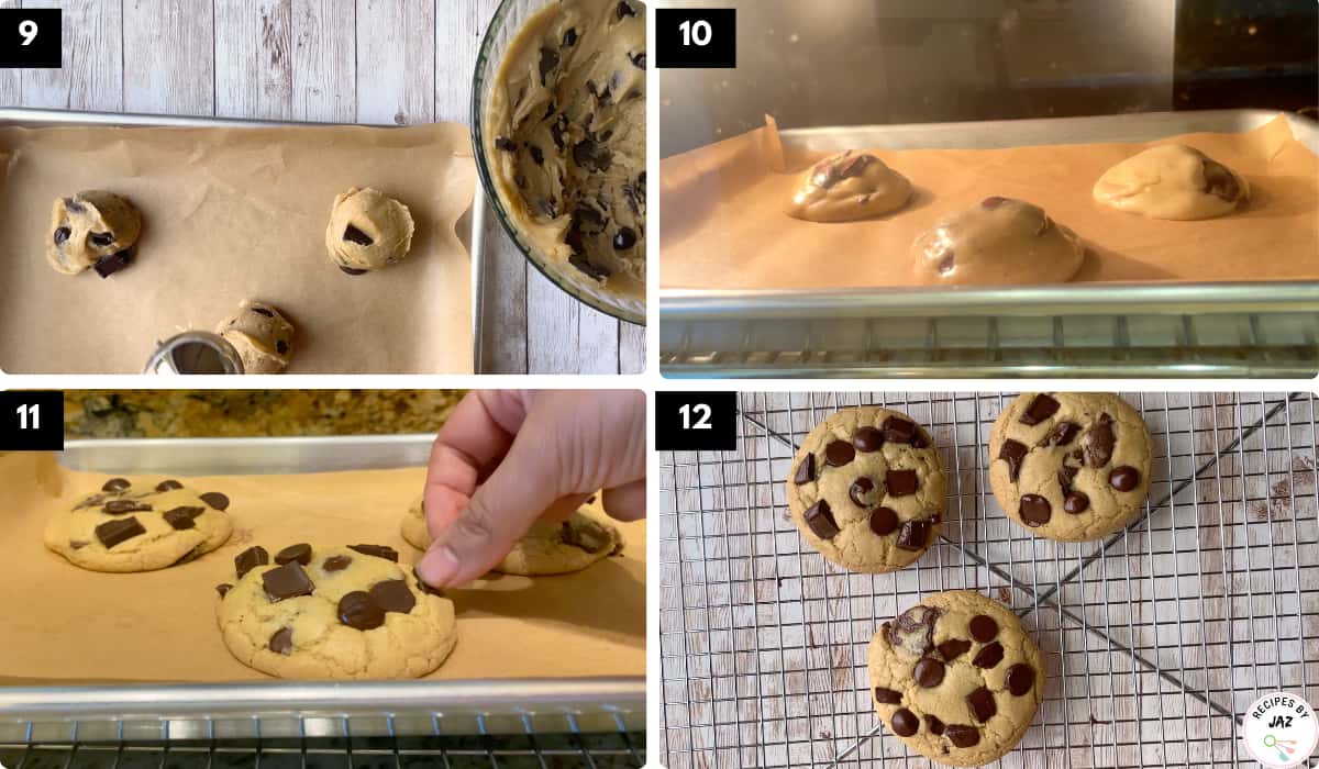 Baking chocolate chip cookies.