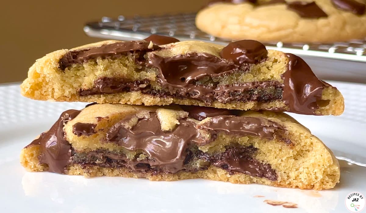 Soft and gooey center of chocolate chip cookie.